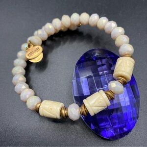 ALEX & ANI Bracelet Gold Tone Vintage Sixty-Six Faceted Cream Beads Faux Ivory